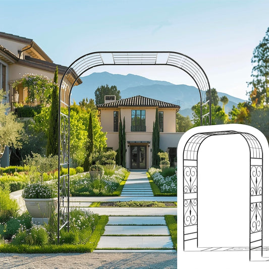 Jardineer Metal Garden Arbor,104.3-Inch Tall,Flat-Top Wrought Iron Outdoor Archway,Heavy-Duty Trellis for Climbing Plants,Perfect for Backyard Garden Entrance,Designed for Roses and Wisteria (Black)