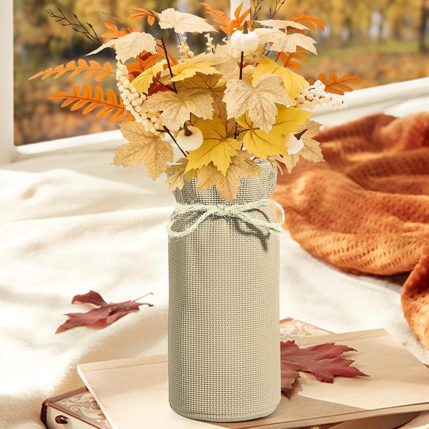 Fall Decor Vase for Flowers Fall Centerpieces for Tables Vases Home Decor Vintage Flower Vase Dining Table Centerpiece Decor(White)