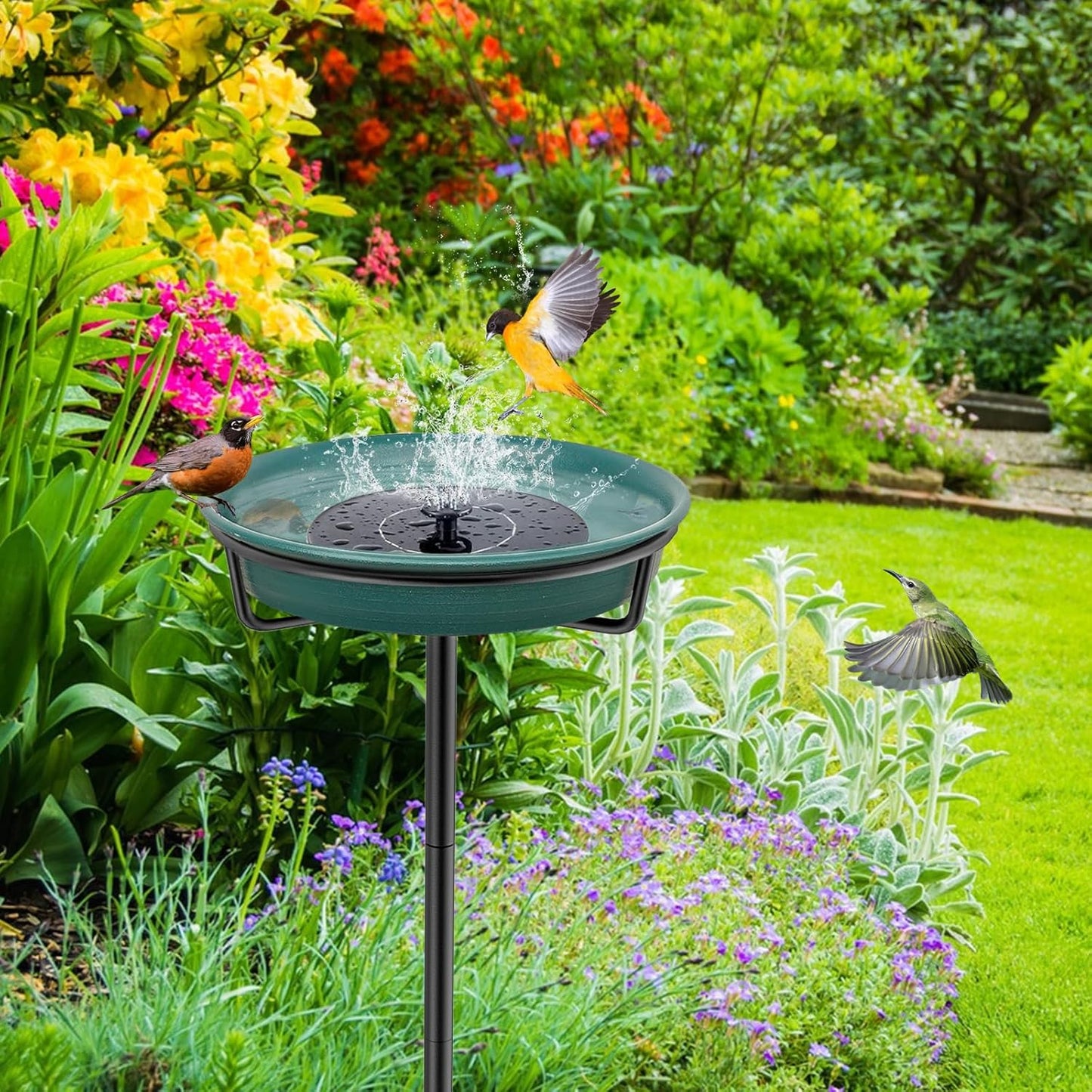 Bird Baths for Outdoors, Detachable Birdbaths for The Garden Clearance, Freestanding Bird Baths for Outdoors Heavy Duty, Bird Bath Bowl Spa & Birdfeeder with Metal Stake Stand (Green)