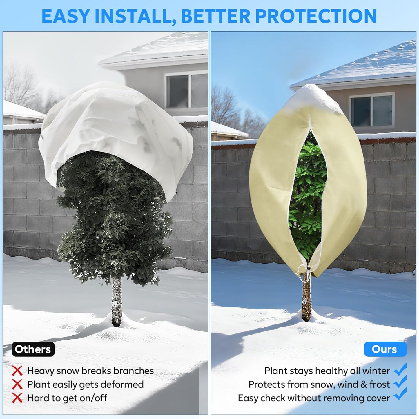 MIXC 4 Packs 2 Size Plant Covers Freeze Protection, Winter Plant Cover Cold Weather Tree Frost Cloth Warm Blankets Shrub Covers for Outdoor Plant (47''×71''+71×83'')
