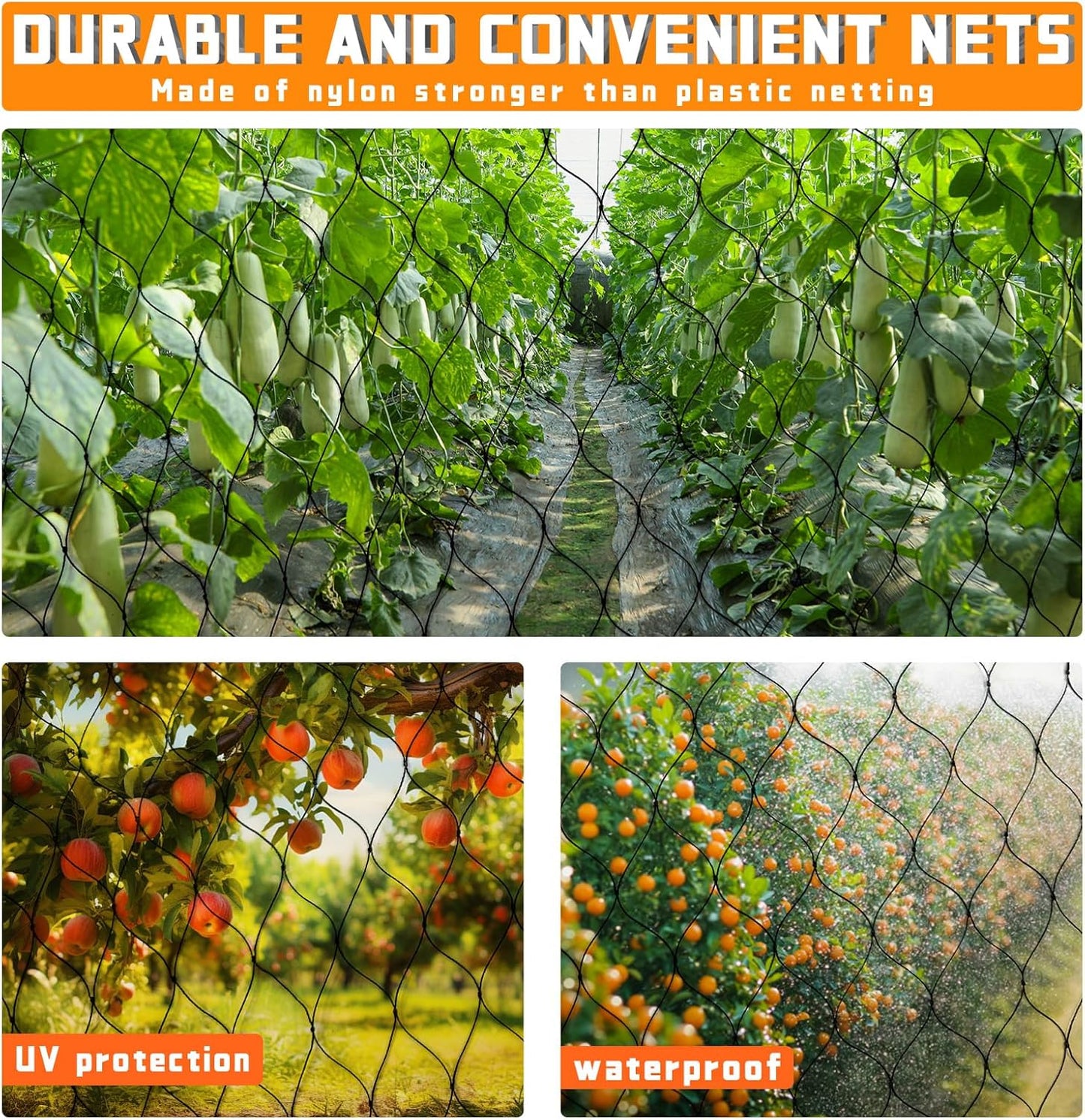 Bird Netting for Garden Heavy Duty Nylon Mesh Garden Netting for Garden Protection Bird Fence Plant Netting Protection Against Birds, Deer, Squirrels and Other Animals (15x100FT)