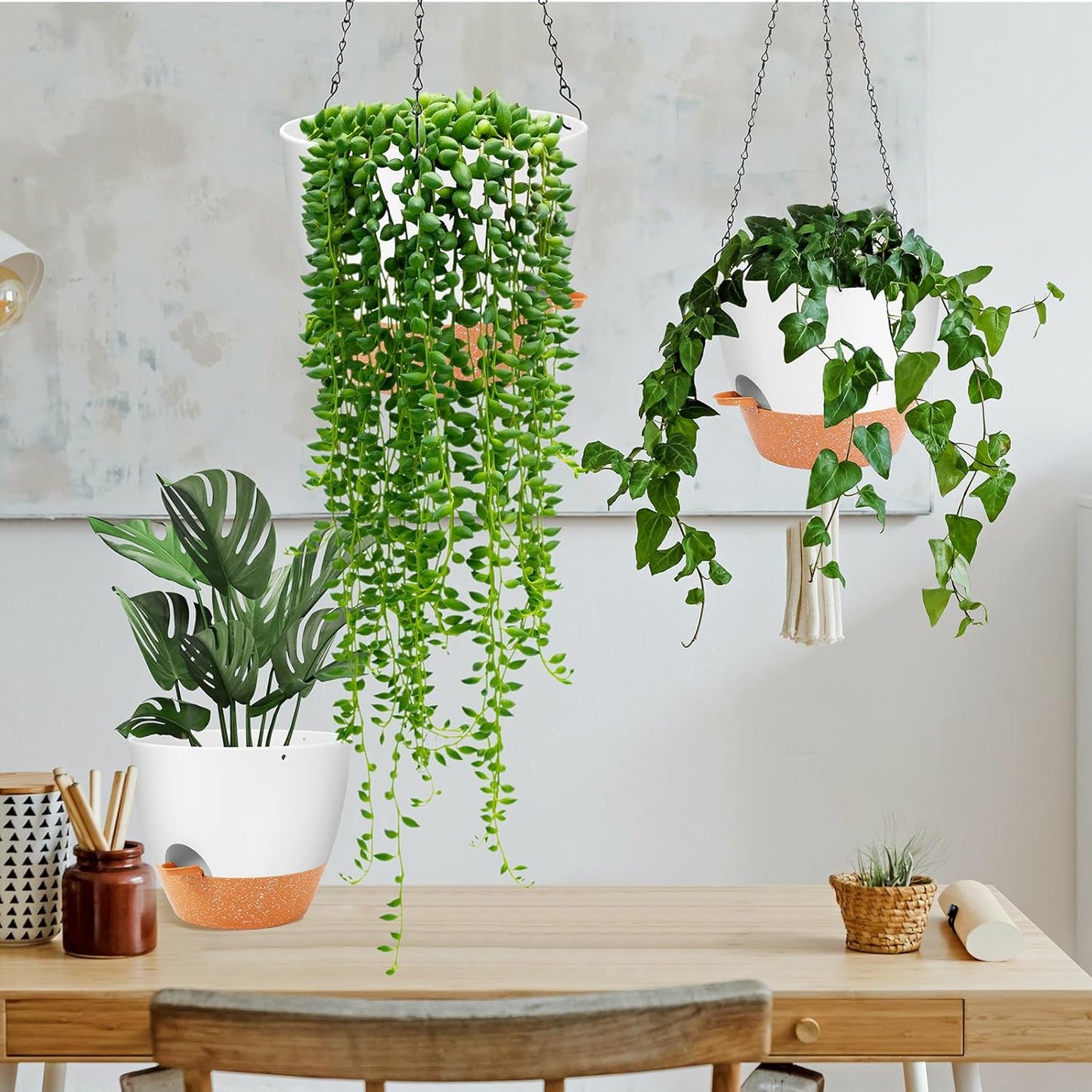 GARDIFE Hanging Planter, 10 inch Hanging planters for Indoor. Outdoor Plants, Self Watering Plant Pot, 2 Pack Large self Watering Hanging Planter, White