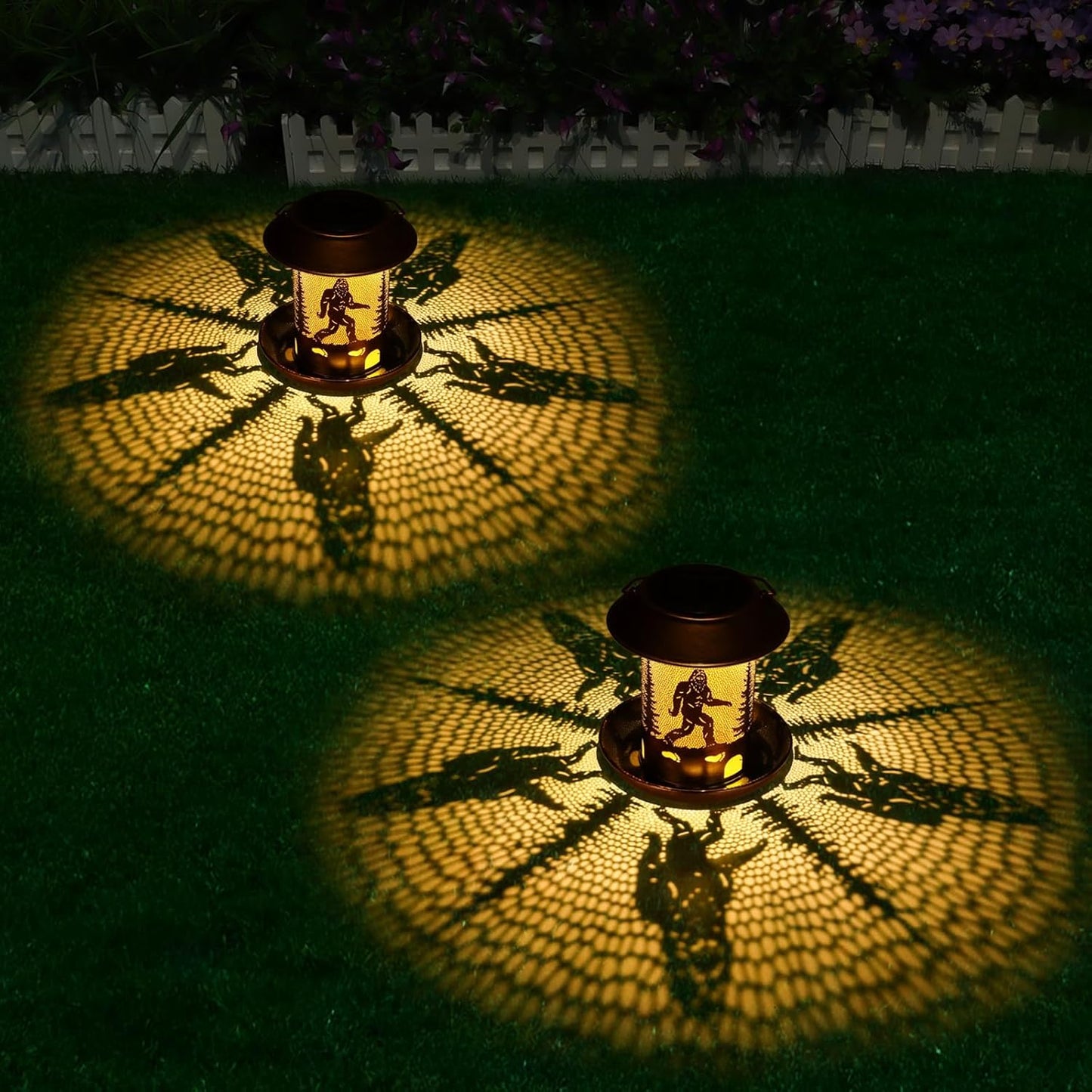 2 Pack Bird Feeders for Outdoors Bigfoot Garden Decor Gifts for Women Mom Grandma Solar Lanterns Outdoor Waterproof Metal Solar Decoration OutsideLED Lanterns for Yard, Patio, Lawn, Pathway