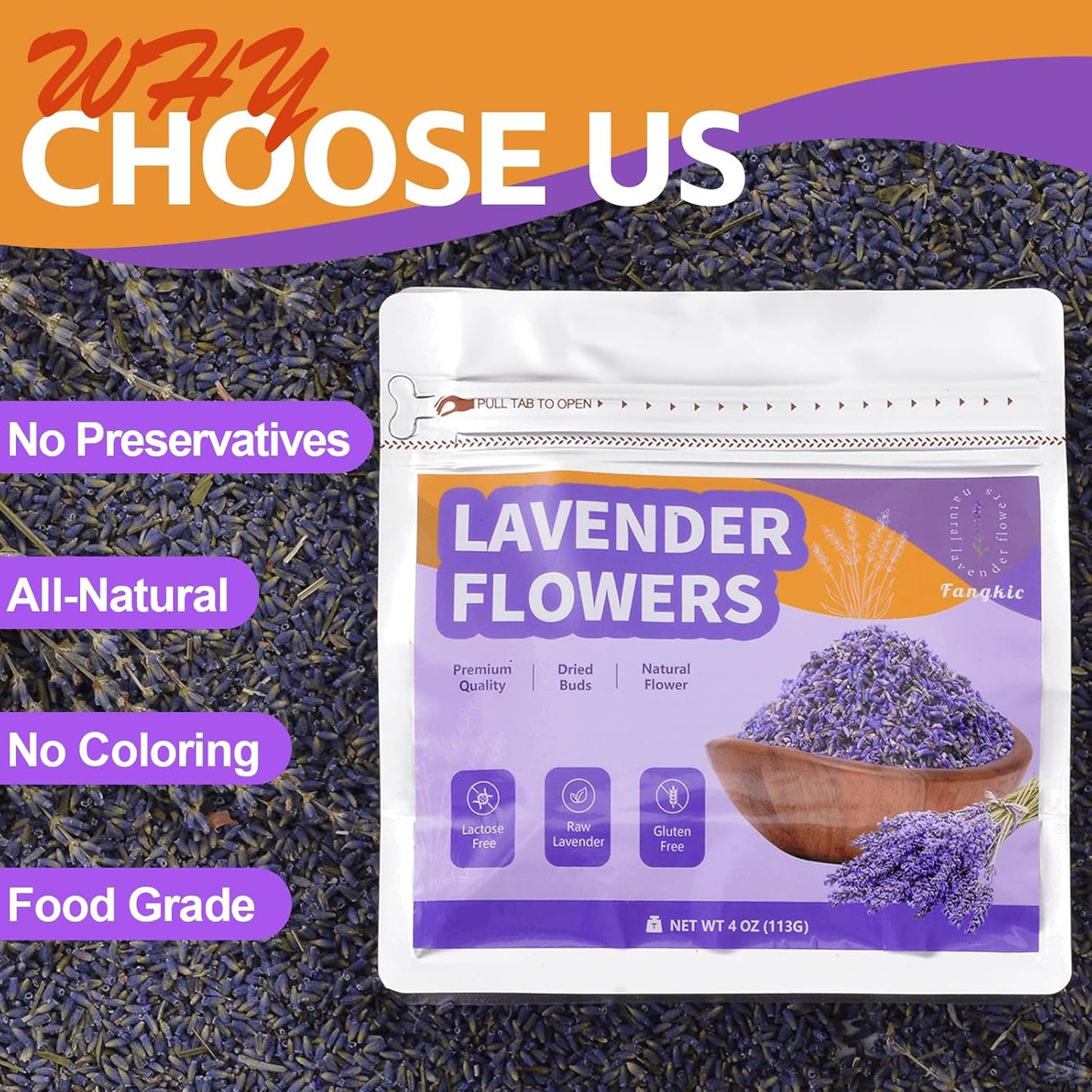 Dried Culinary Lavender Flowers - Food Grade Lavender Buds(4 oz), for Tea, Baking, Potpourri, Home Fragrance & Sachets, Edible Flowers - Gluten Free