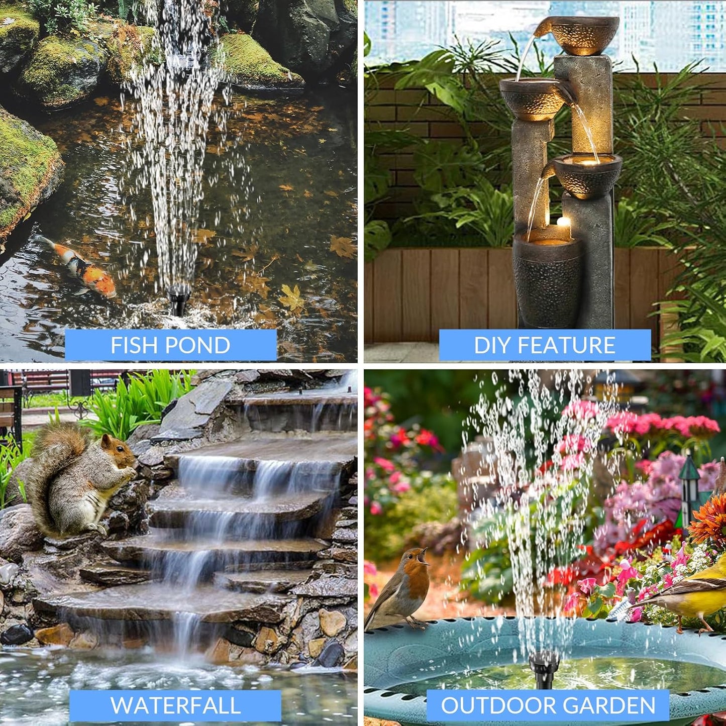 POPOSOAP Solar Fountain Pump, 12W Solar Pond Pump with 160GPH GPH Adjustable Flow, 16.5Ft Cord /6.6Ft Tubing for Fountain,Wildlife Garden, Pond, Waterfall, Hydroponics-P112L