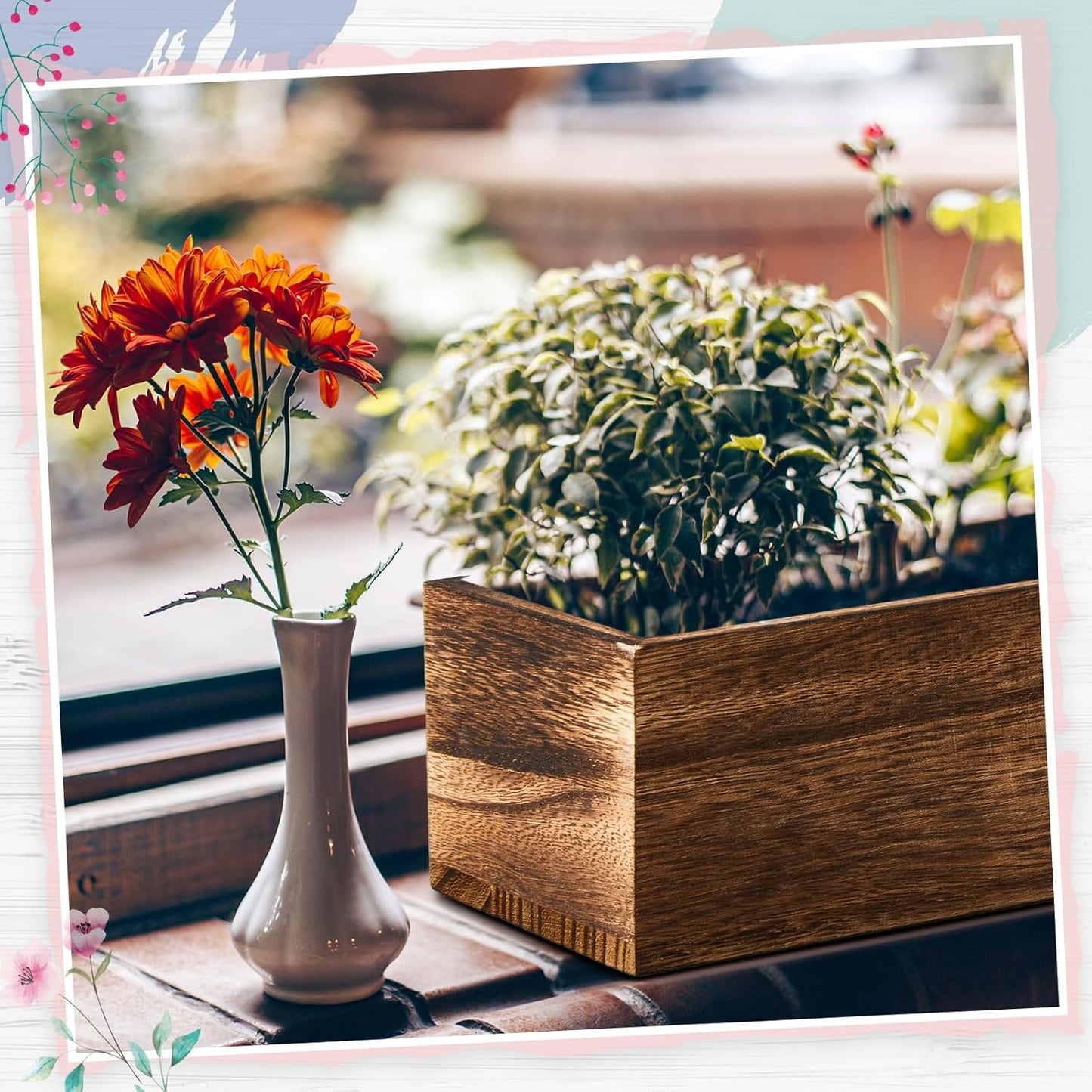 Dandat 3 Set Wood Boxes for Centerpieces 12x4 Inch Rectangle Wooden Planter Box Rustic Wood Planter with Removable Plastic Liner Floral Foam Blocks for Centerpieces Home Wedding Garden Decor
