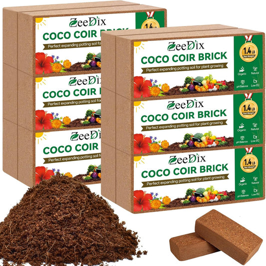 ZeeDix 12 Pcs Premium Coco Coir Brick- Natural Compressed Coconut Coir Bricks Coco Coir Fiber Potting Soil with Low EC and pH Balance, 100% Organic Coconut Coir for Plants Gardening Herbs Reptiles