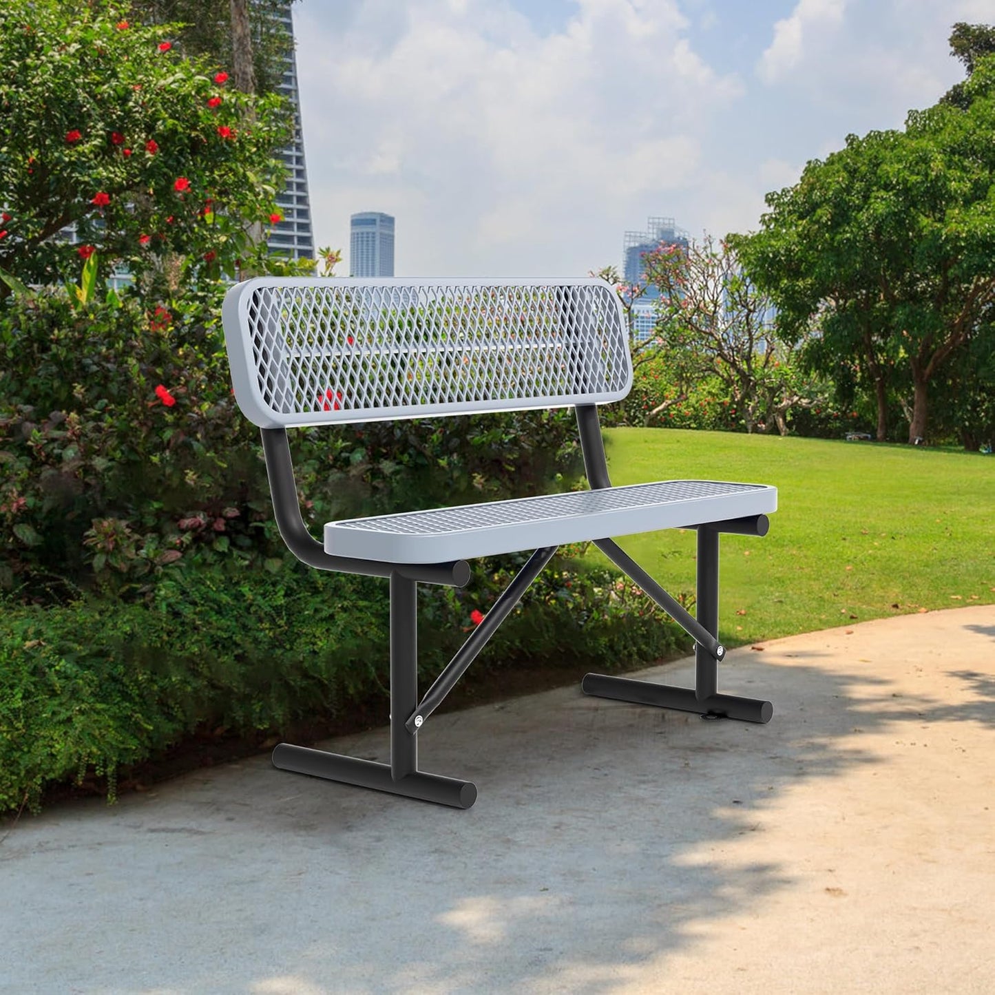 4FT Benches for Outside, Heavy-Duty Outdoor Garden Bench W/Back, Metal Park Bench for Sitting Area, Commercial Bench for Patio Porch Backyard School Sports Church Locker Room Shopping Centers