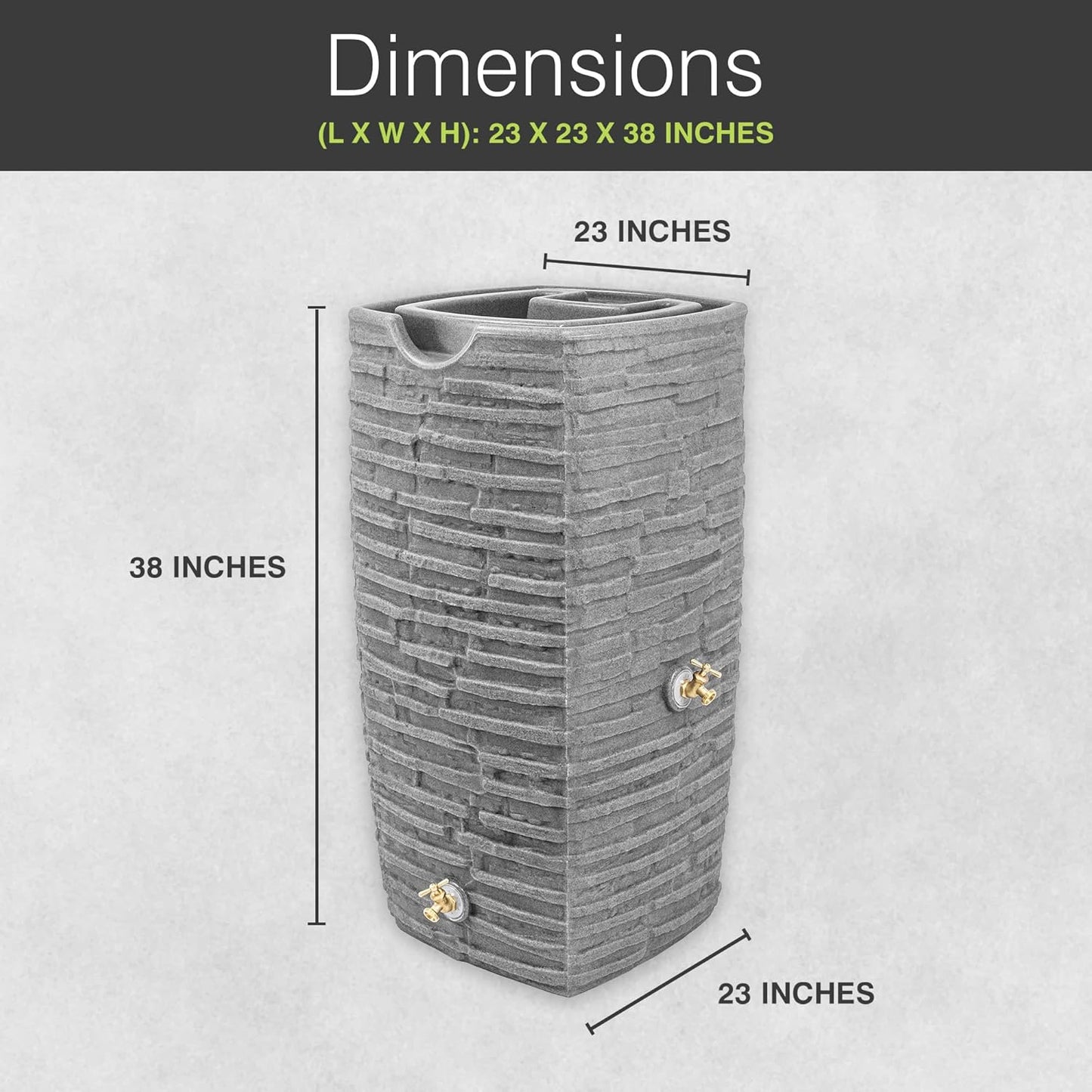 Good Ideas Rain Barrel, Faux Slate Riverwalk w/ 2 Brass Spigots, 50-Gal, Light Granite