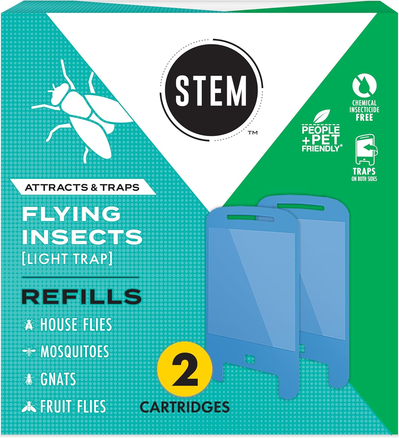 STEM Light Trap Refill Cartridges, Indoor Fruit Fly Trap, Effective Insect Control for Home, Attracts and Traps Flying Insects, Compatible With STEM Light Trap, 2 Count