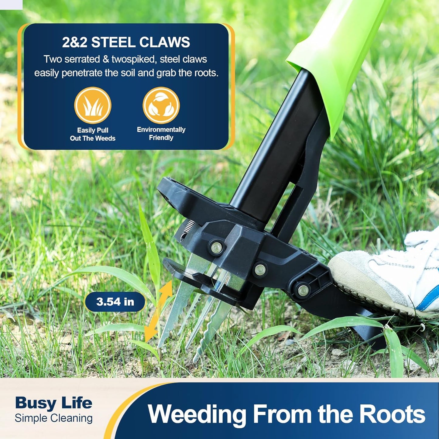 Yocada Stand Up Weed Puller Tool Heavy Duty 4 Manganese Steel Claws Gardening Hand Weeding Tool with 39" Ergonomic Long Handle Easy Eject Mechanism for Weeding