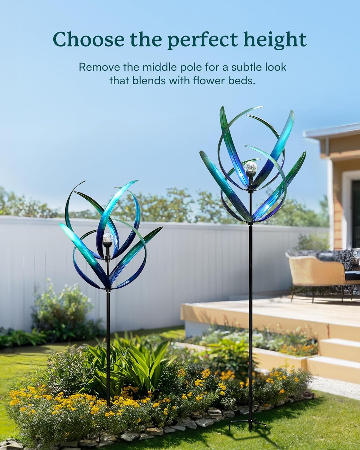 82 inch Wind Spinners Outdoor - Extra Large Outdoor Metal Wind Sculptures Spinners with Solar Light, Windmills for The Yard Garden, Yard Art Garden Lawn Decor - Peacock Blue