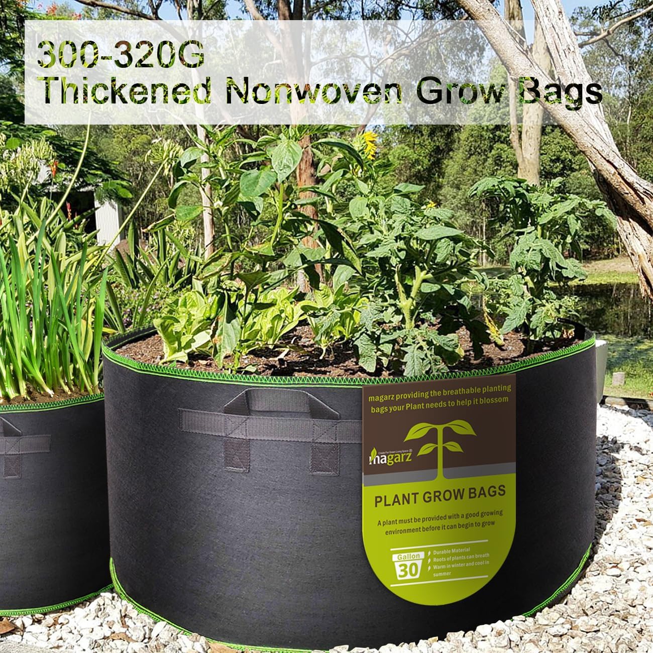 4-Pack 30 Gallon Fabric Flower Pots Garden Felt Grow Bags with Handle (Black)