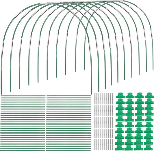 Garden Hoops for Raised Beds 60Pcs Greenhouse Hoops 10 Sets of 8.5FT Long Greenhouse Hoops Grow Tunnel Fiberglass Support Hoops Frame with 40Pcs Clips, Plant DIY Support Hoops for Outdoor Plant