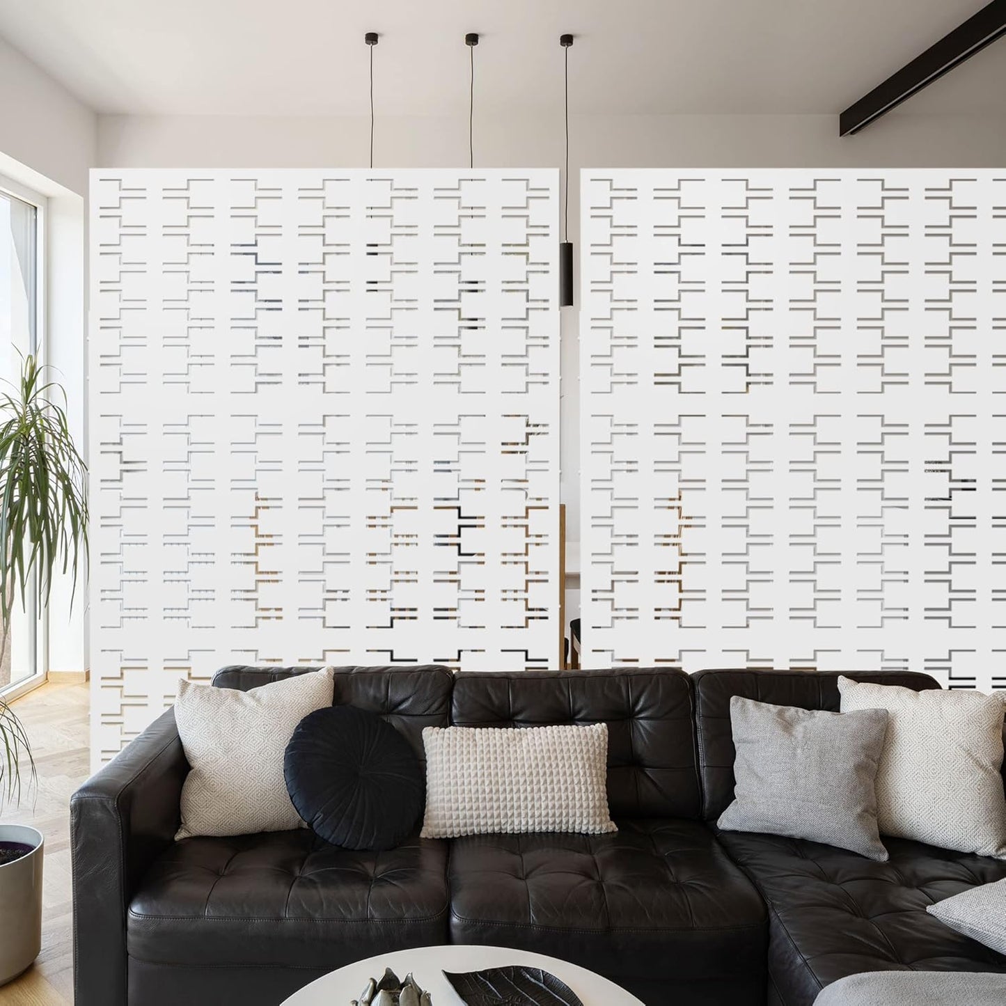 Metal Privacy Screen Outdoor 72" H×47" W,Freestanding Decorative Privacy Screen for Balcony Yard&Garden,Privacy Fence-White&Brick