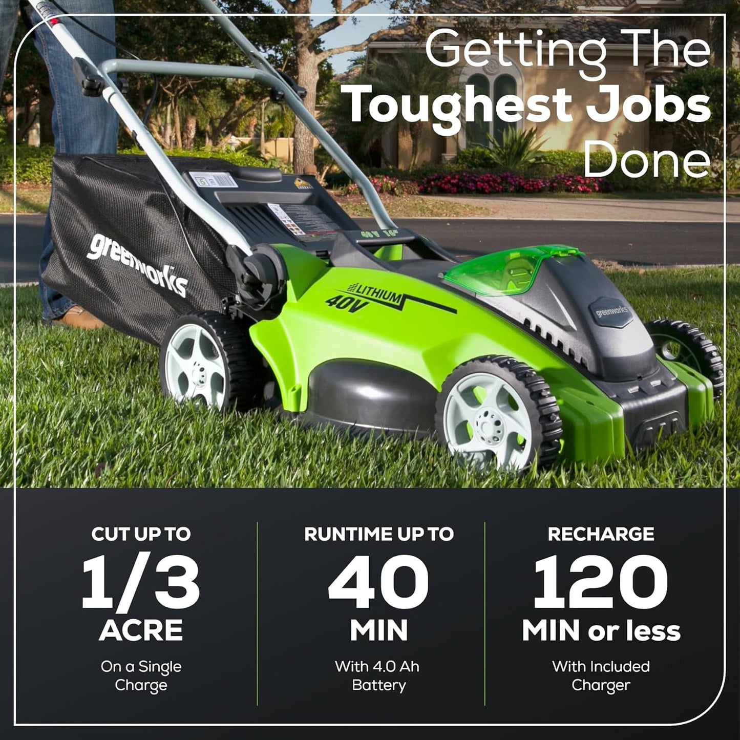 Greenworks 40V 16" Cordless Lawn Mower, Ultra-Light Push Mower with 4.0Ah Battery & Charger(75+ Tool Compatibility, 45Min Runtime)