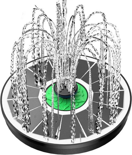 Solar Fountain for Bird Bath Glass - No Battery, 3.5W Solar Bird Bath Fountains Green Flower with 4 Fixed Rods & 7 Nozzles, Solar Powered Water Fountain for Bird Bath,Pond,Pool,Outdoor,Garden