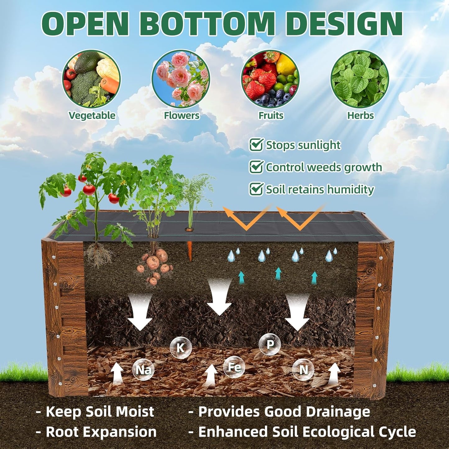 G GOOD GAIN 4x2x1.8ft Raised Garden Bed - Metal Planter Box Outdoor with Weed Barrier Fabric | Deep Root Raised Beds for Gardening Vegetables Flowers Herb Fruits (Wood Grain)