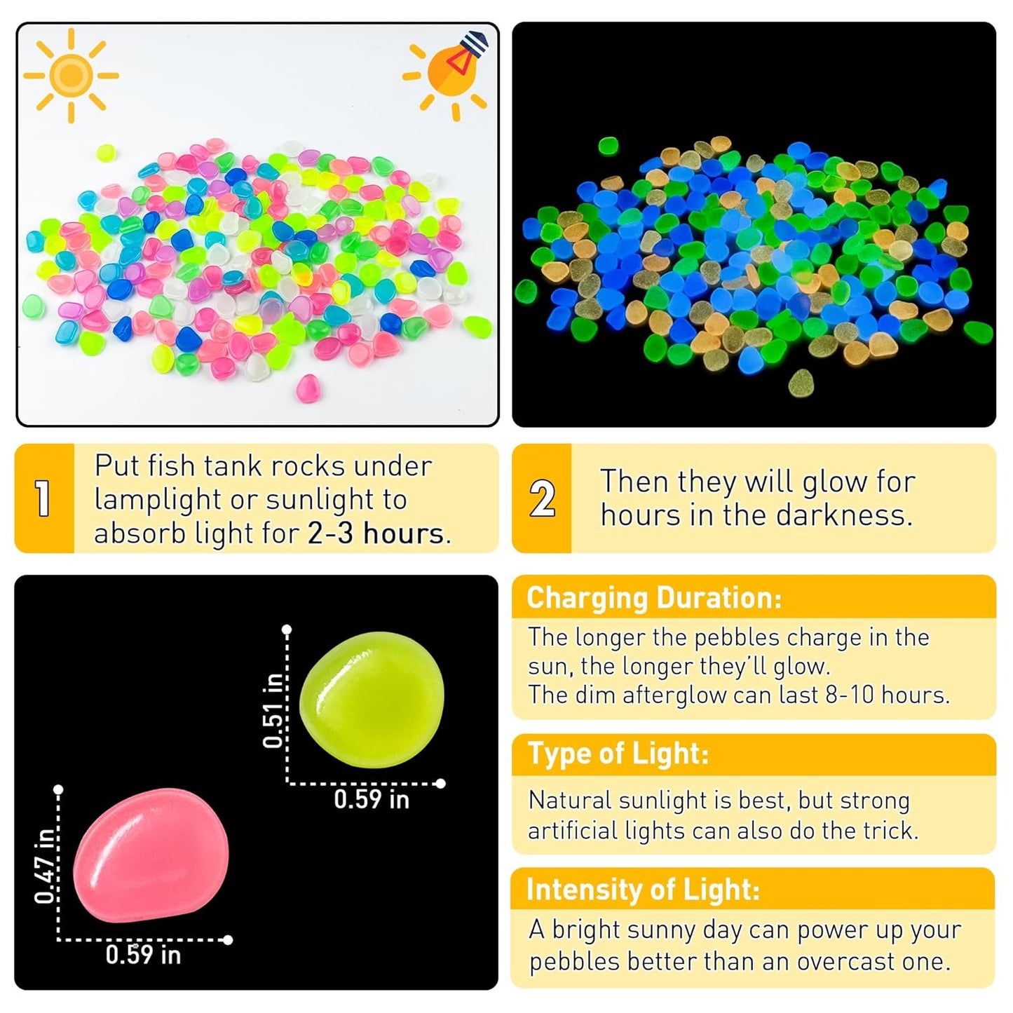 Glow in The Dark Rocks Outdoor Garden Pebbles Stones, 1.2Lbs Fish Tank Glow Rocks Resin Glowing Pebbles for Garden/Aquarium/Planter/Walkway/Driveway,Multi