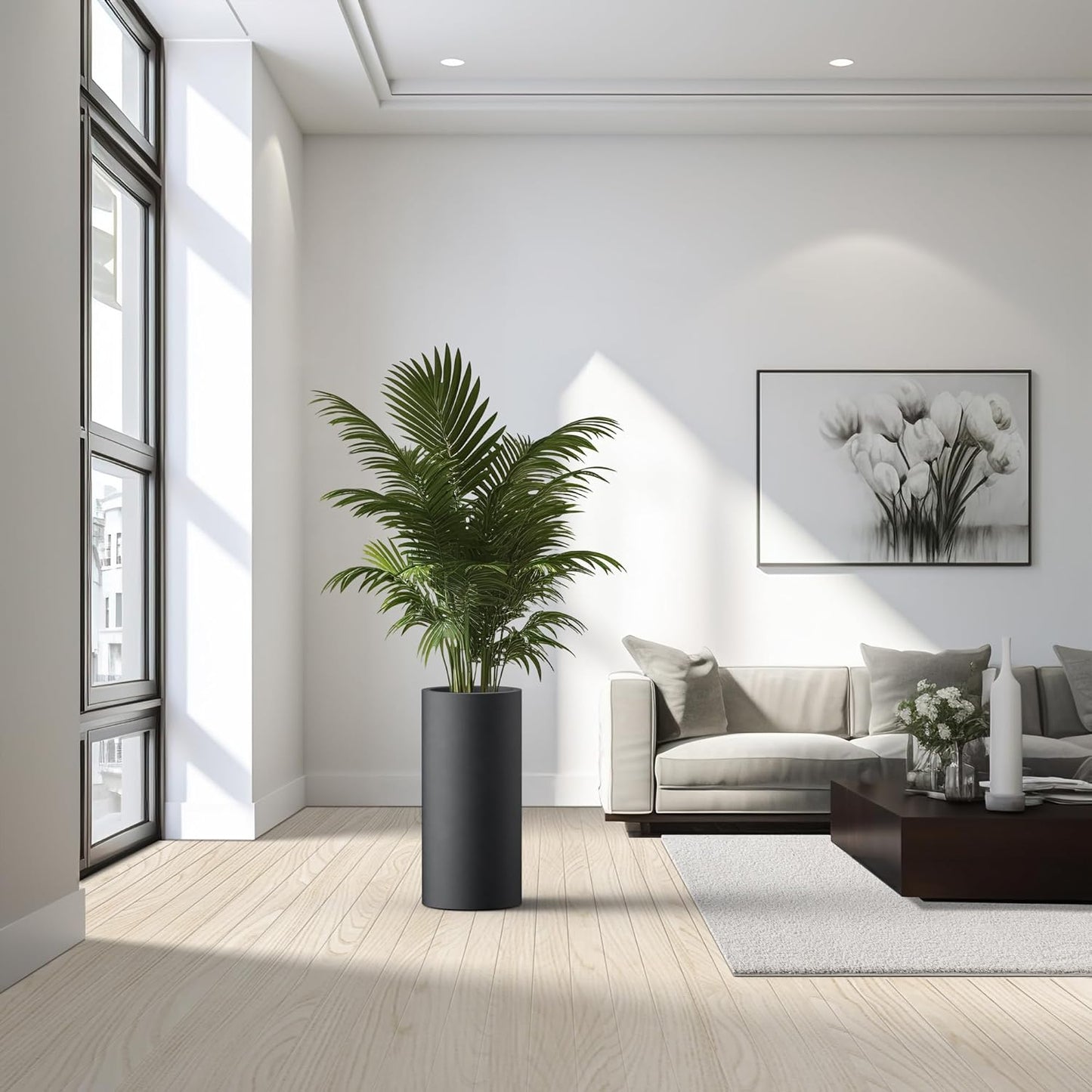 Kante 23.6 Inch Tall Cylindrical Planter, Large Round Plant Pots with Drainage Hole, Made with Concrete, Suitable for Indoor Outdoor Plants, Home Decor, Black