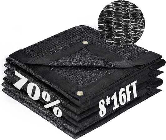Cool Area 70% Sun Shade Cloth Mesh Tarp with Grommets for Plant Cover 8x16ft Patio Canopy Garden Pergola Greenhouse Car Barn Kennel Black