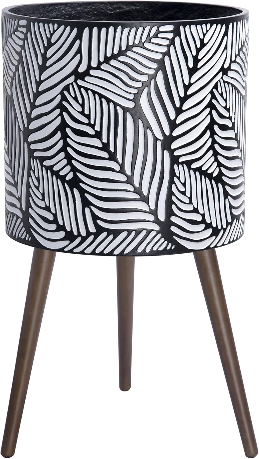 D'vine Dev 16 Inch Planter Pot with Stand, Mid-Century Tall Plant Pot with Legs for Indoor Plants, XX-Large, White/Grey, 88-L-E-7