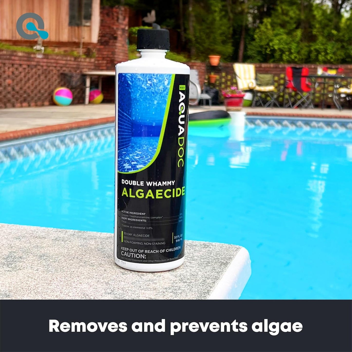 Copper Pool Algaecide for Swimming Pool - 90 Day Algaecide for Inground Pool to Prevent and Remove Pool Algae - Super Algaecide for Pool Opening - AquaDoc 32oz