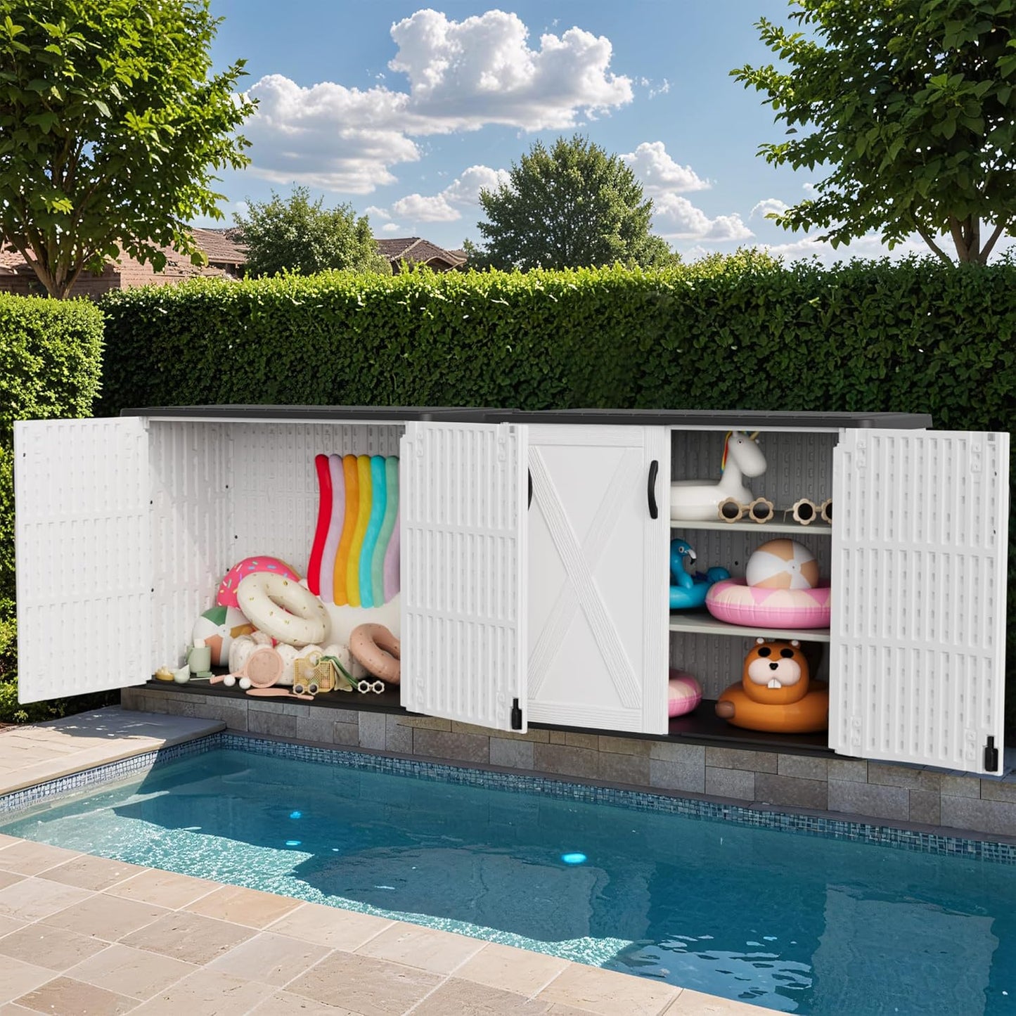 Greesum Outdoor Storage Cabinet, 25 Cu.Ft Deck Box Without Shelves, Waterproof Plastic Storage Bin for Patio Cushions, Gardening Tools, Lockable and Sidehandles, UV Resistant, White