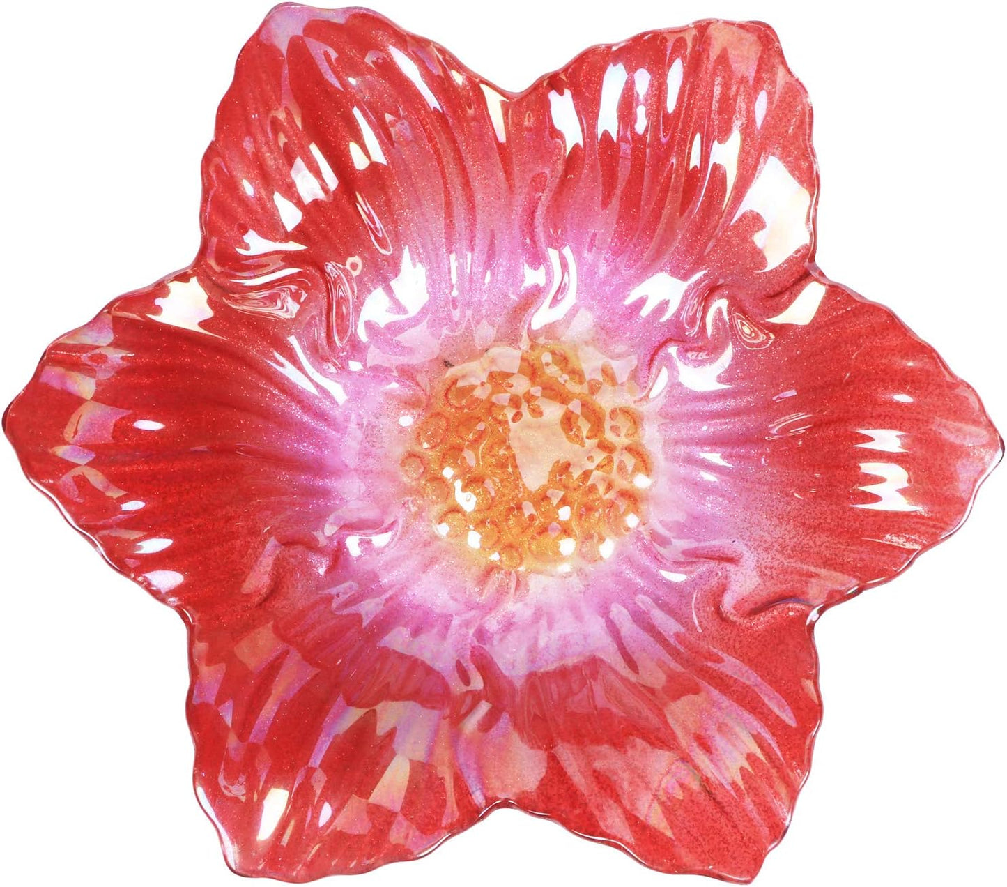 Outdoor Bird Bath Glass Birdbath Garden Birdfeeder with Metal Stake Red