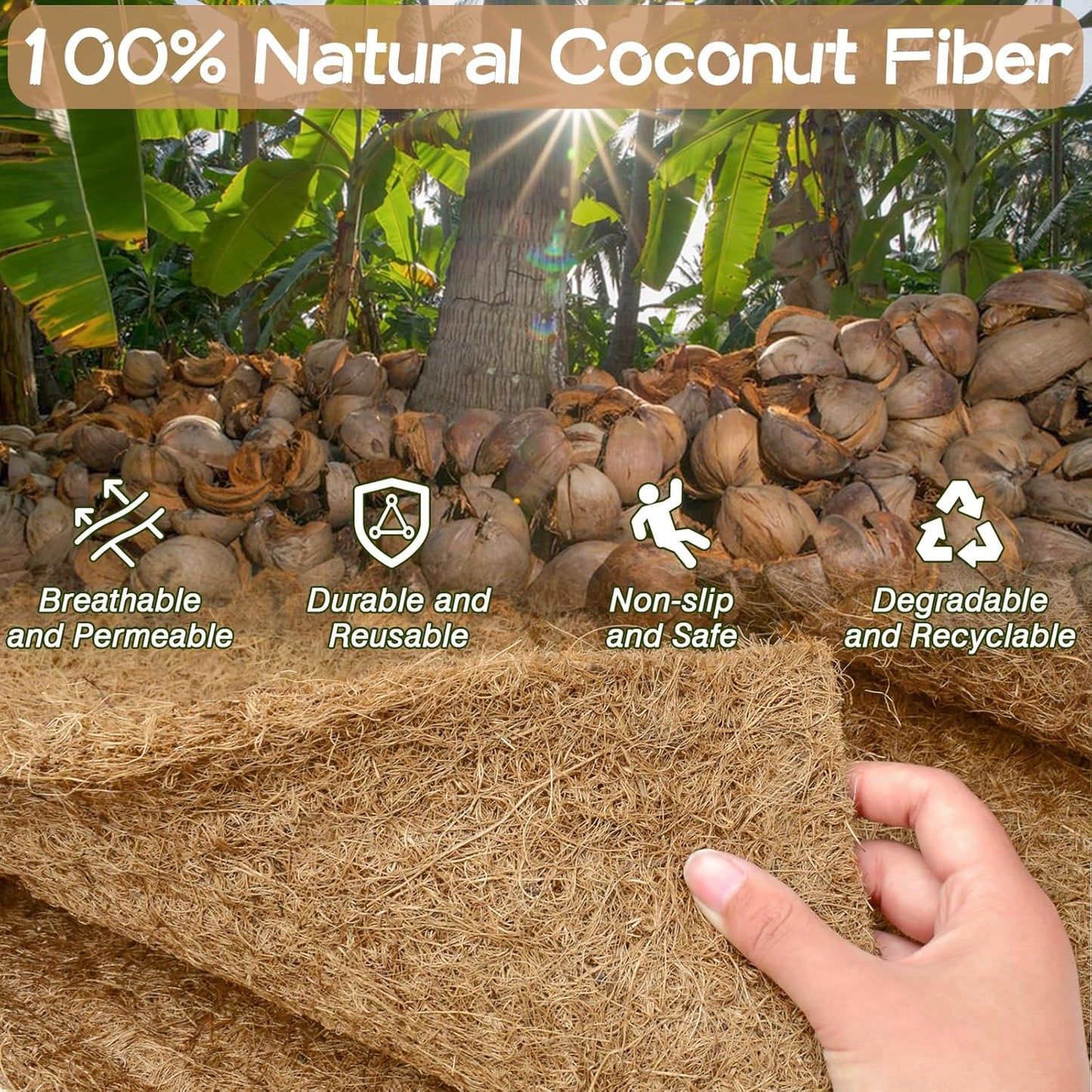 ZeeDix 4 Pack No-Slip Ice and Snow Carpet- 31 x 80 x 0.28In Thickened No Slip Ice Carpet Outdoor Runner Natural Coconut Fiber Mat for Walkway, Garden Doorway Stair Porch Outdoor Safer Walking