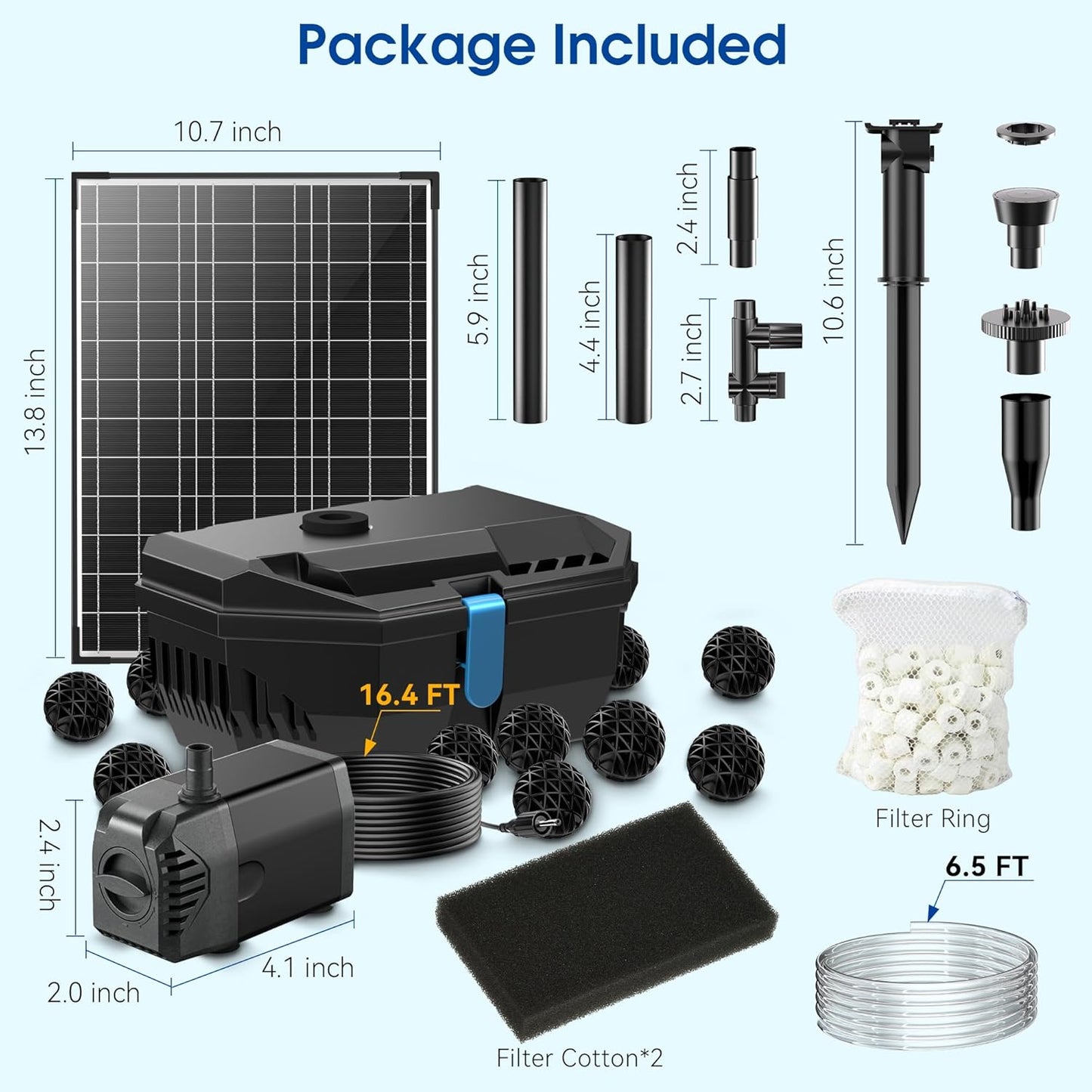NFESOLAR Solar Water Fountain Kit, Pond Filter with 20W Solar Panel, 120 GPH Solar Water Pump, 4 Sprayers for Outdoor Pond 120-300 Gallons, Fish Tank and Garden Water Features N3212