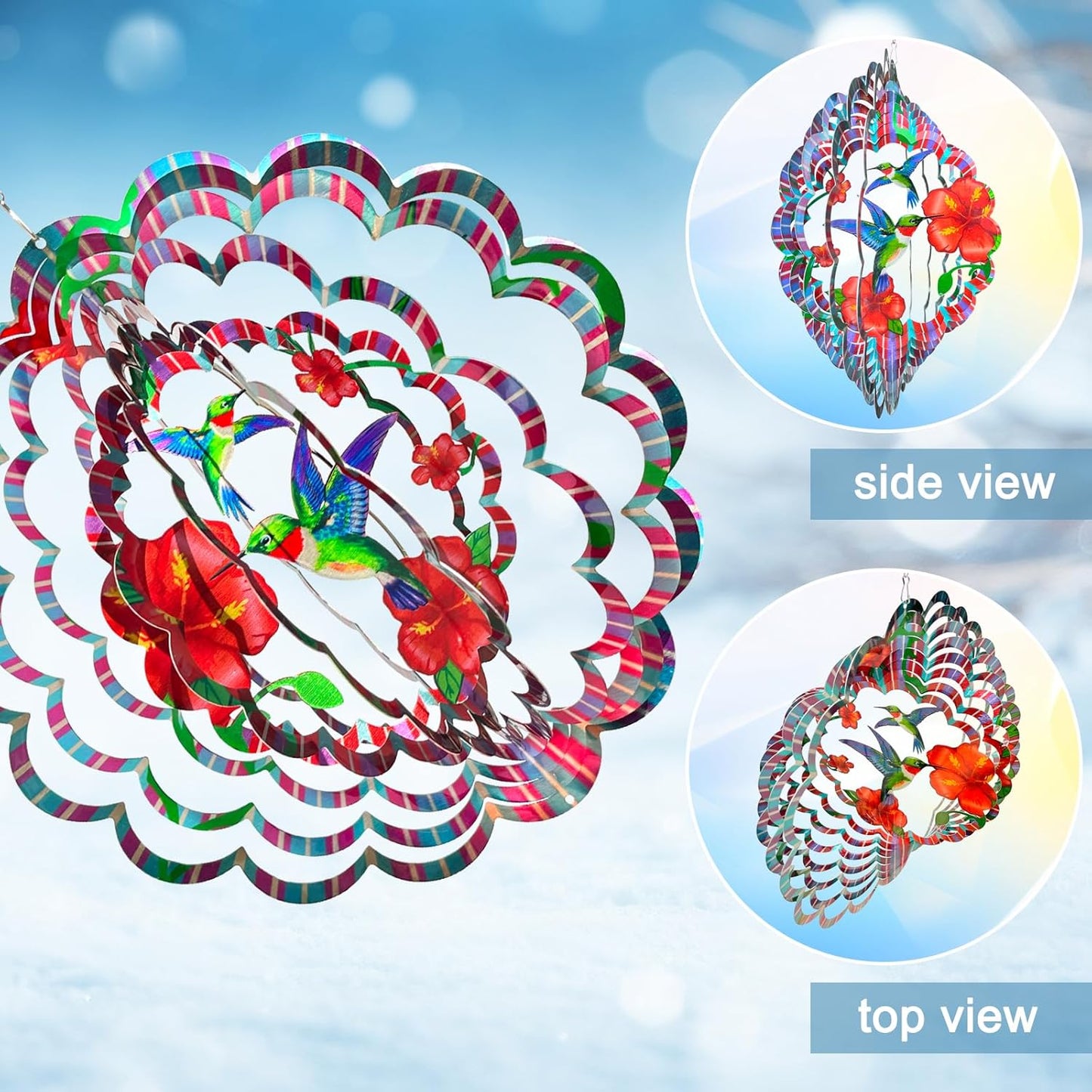 Hummingbird Wind Spinner, 12-Inch 3D Kinetic Metal Wind Spinners - Hummingbird Gift for Women, Mom, Men, Dad, Garden & Yard Decor Outdoor/Indoor Decoration, Dynamic Art Hanging Sculpture