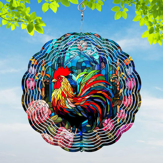 Rooster Yard and Garden Wind Spinner, Unique 3D Hanging Rooster Wind Spinner
