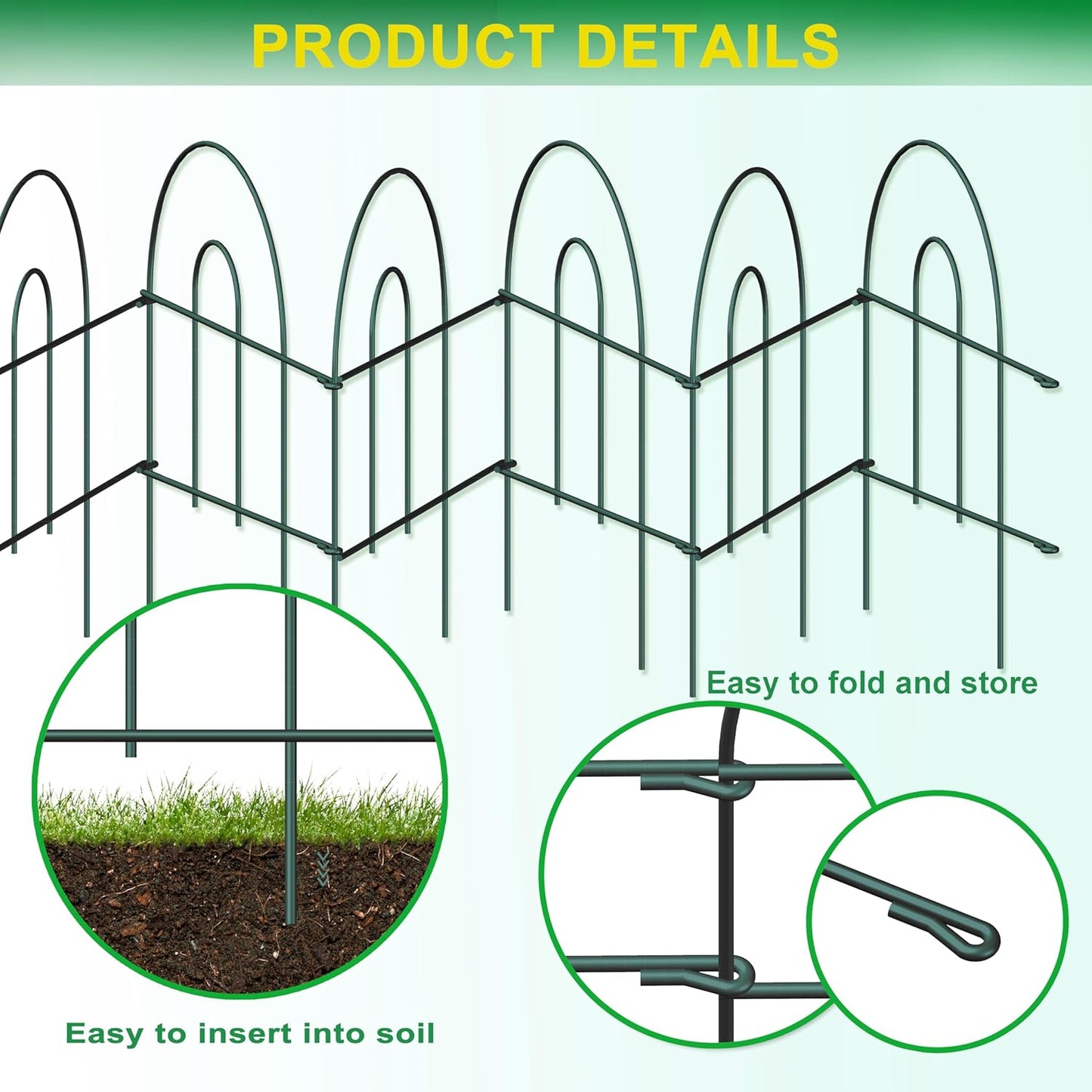 Decorative Garden Folding Border Fence, Metal Wire Edging Flower Fence Panel 18in X20ft Outdoor Patio Landscape