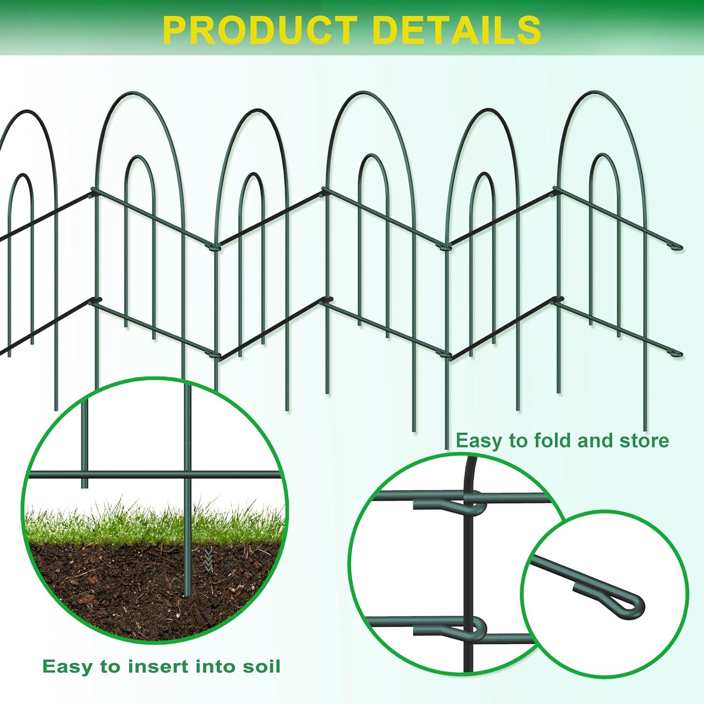 Decorative Garden Folding Border Fence, Metal Wire Edging Flower Fence Panel 18in X50ft Outdoor Patio Landscape