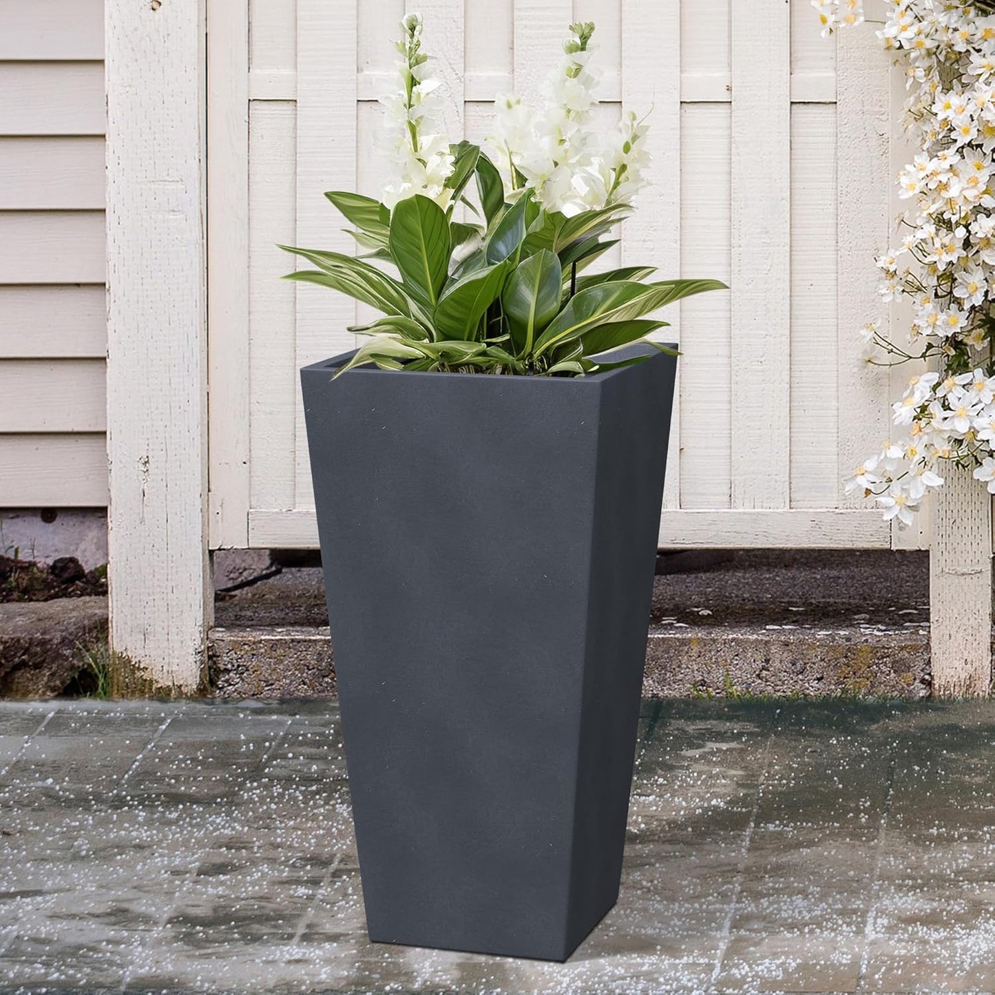 Kante 24.4 Inch Tall Tapered Concrete Planter, Modern Style Large Plant Pot with Drainage Hole and Rubber Plug for Patio, Backyard, Porch, Suitable for Indoor Outdoor Plants, Charcoal