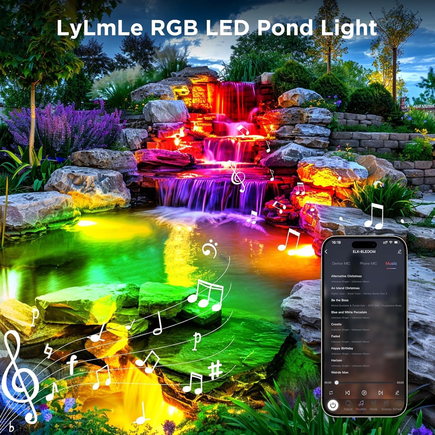 LyLmLe LED Pond Lights with APP Control, 6W SS316 Stainless Steel RGB Underwater Fountain Light with 12V Transformer, IP68 Waterproof Outdoor Underwater Lights for Pond Waterfall, Black Wire(2-Spots)
