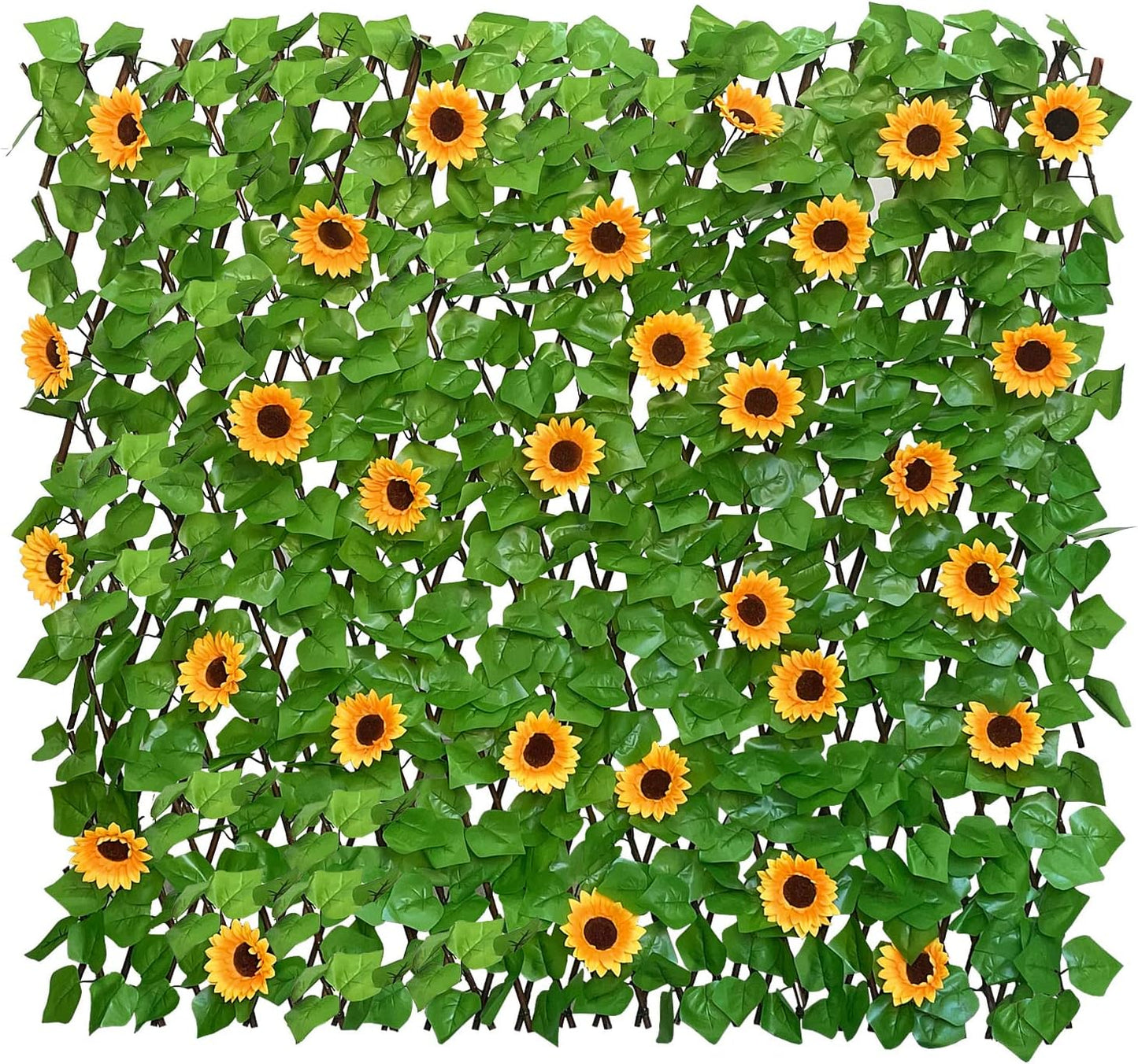 Expandable Fence Privacy Screen for Balcony Patio Outdoor,Decorative Faux Ivy Fencing Panel,Artificial Hedges (Single Sided Leaves) (1, Sunflowers)