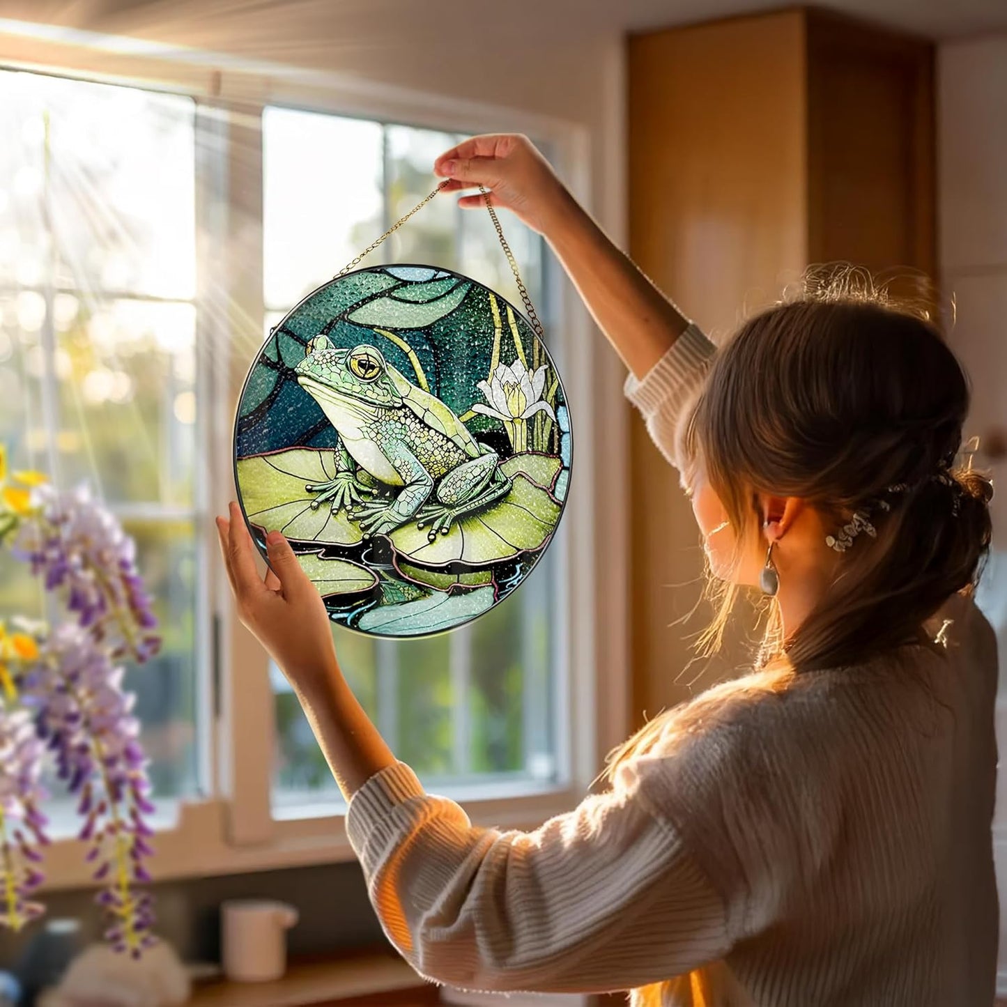 Stained Glass Window Hanging, Stained Glass Suncatcher, Frog Sun Catcher, Window Hanging Decor, Frog Lover Gift, Gifts for Fathers Day or Mathers Day, Christmas or Birthday Gift, Gifts for Friend