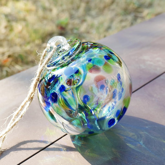 YaoYuan 4 Inch Garden Hanging Gazing Ball Hand-Blown Glass for Hanging Gardens Window Outdoor Gazing Ball Witch Balls Glass Ornament (Bule and Purple)