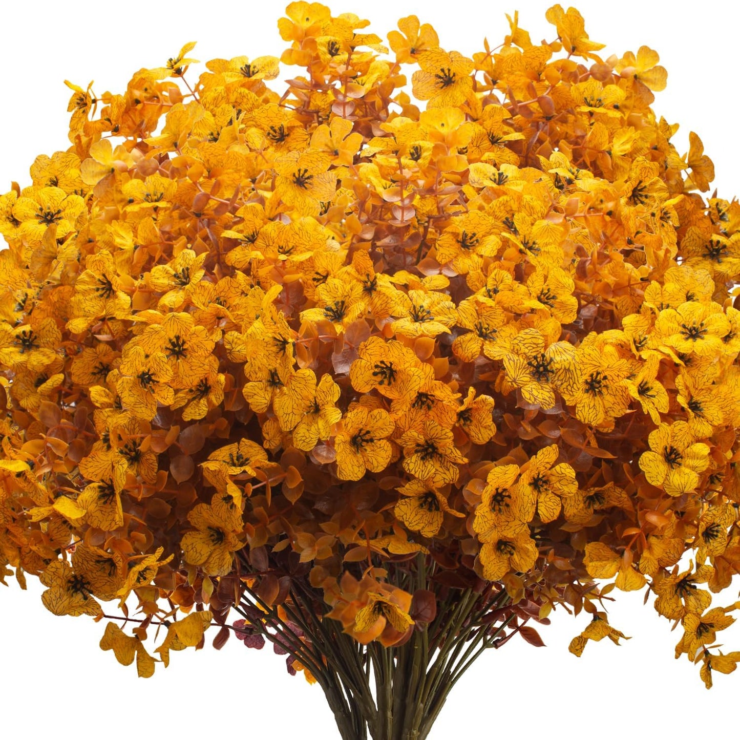16 Bundles Artificial Fall Mums Outdoor UV Resistant, Fake Silk Plants No Fade Faux Greenery for Garden Porch Patio - Autumn Thanksgiving Christmas Home Decor (Fall Yellow)
