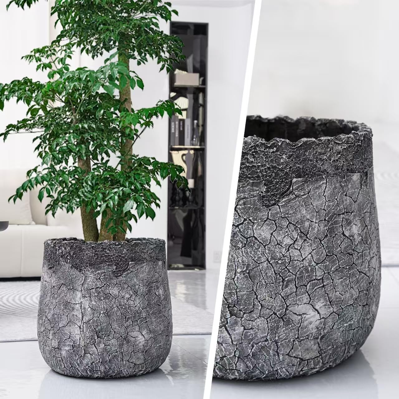 Craft flowerpots 18"+13"+9" Dia Round Concrete Planter Set of 3 Large Outdoor/Indoor Planter Pots Containers with Drainage Holes and Rubber Plug for Home Garden (Dark Gray, Large)