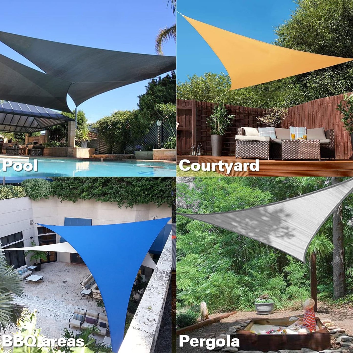 KANAGAWA Sun Shade Sail 12'x12'x17' Dark Gray Triangle UV Block Canopy Awning Shelter Fabric Cloth Screen for Outdoor Patio Garden Backyard
