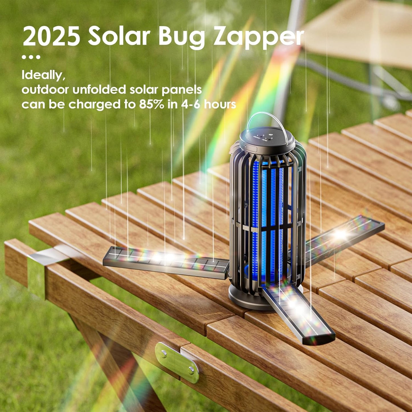 Bug Zapper 2 Pack, Solar Bug Zapper with 3 Solar Charging Panels, IP65 Waterproof Mosquito Zapper, 4200V Mosquito Zapper with LED Light, Outdoor Indoor AUTO ON/Off