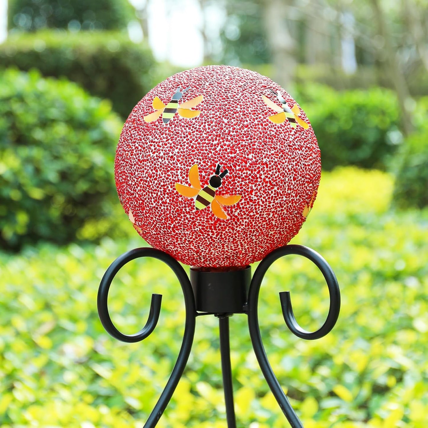 VCUTEKA Gazing Ball, 8" Glass Gazing Balls Sphere for Garden Lawn Outdoor Ornament Yard Decorative, Bee