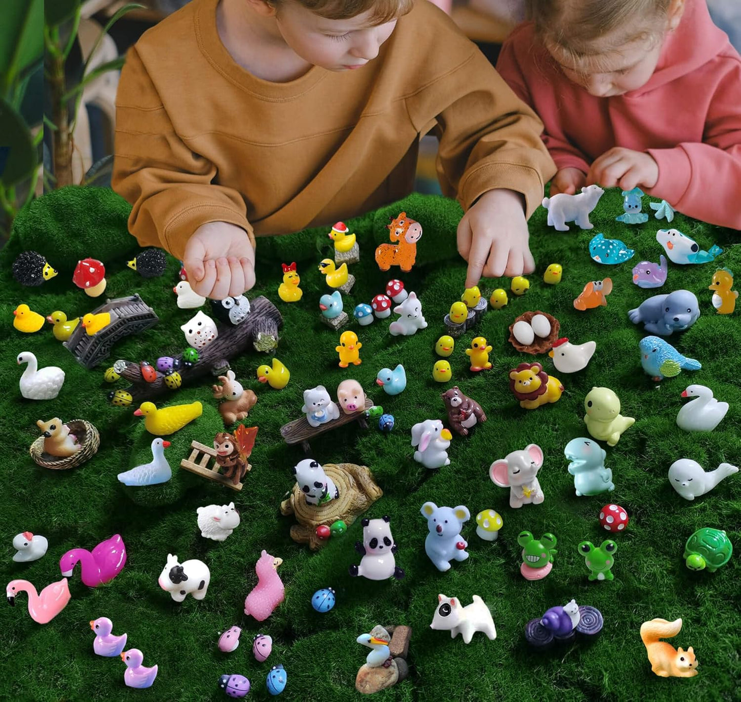 Mini Resin Animals Figures Set 100 Pieces for Miniature Garden Decor - Slime Charm for Craft - Tiny Resin Animal