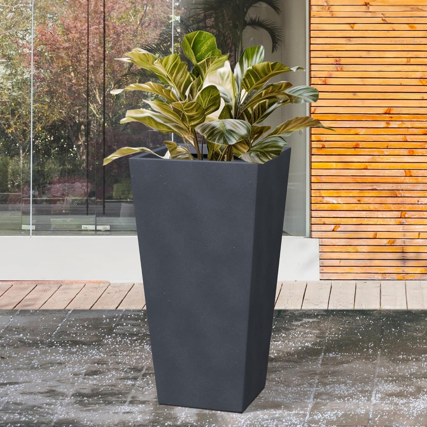 Kante 24.4 Inch Tall Tapered Concrete Planter, Modern Style Large Plant Pot with Drainage Hole and Rubber Plug for Patio, Backyard, Porch, Suitable for Indoor Outdoor Plants, Charcoal