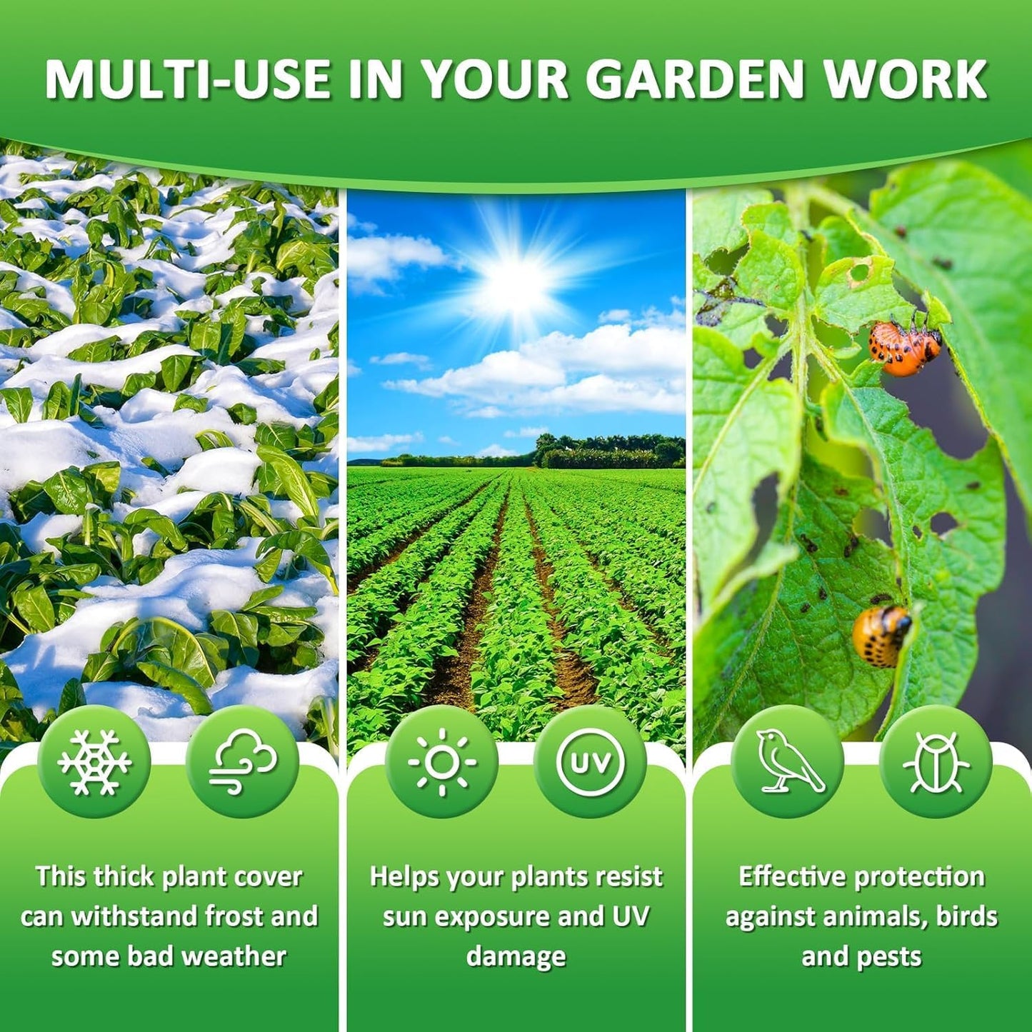 EAONE 12 Pack Plant Covers Freeze Protection, 32x47'' Winter Frosts Cloth for Outdoor Plants, Reusable Frost Blankets Drawstring Bags for Cold Freeze Sun Protection Bird Insect Prevention,White