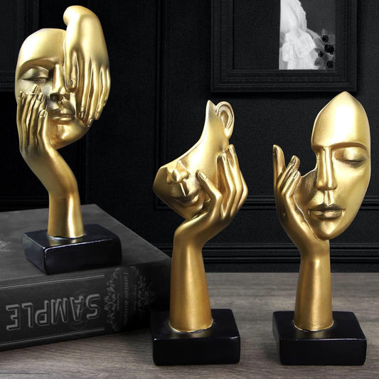 3 Pcs Thinker Statue,Modern Home Resin Sculptures,Collectible Figurines for Home Office Bookshelf Desktop Decor(Golden)