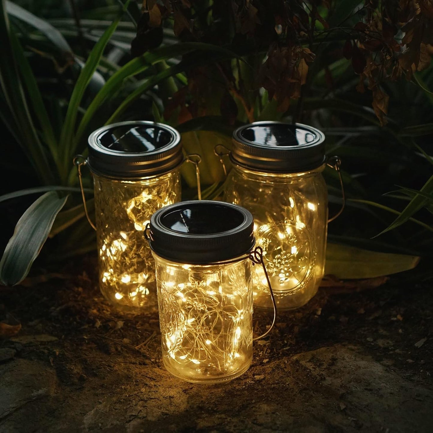 Decorman Solar Mason Jar Lights, 4 Pack 30 LED Fairy Star Firefly String Lids Lights with 4 Hangers for Patio Yard Garden Party Wedding Christmas Decoration(Jars Not Included) (4 Pack, Warm White)